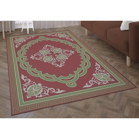Deerlux Transitional Living Room Area Rug with Nonslip Backing, Red Medallion Pattern, 8 x 10 ft QI003643.L